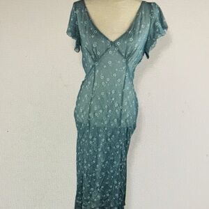 Laura Ashley Blue Floral V-Neck Dress
